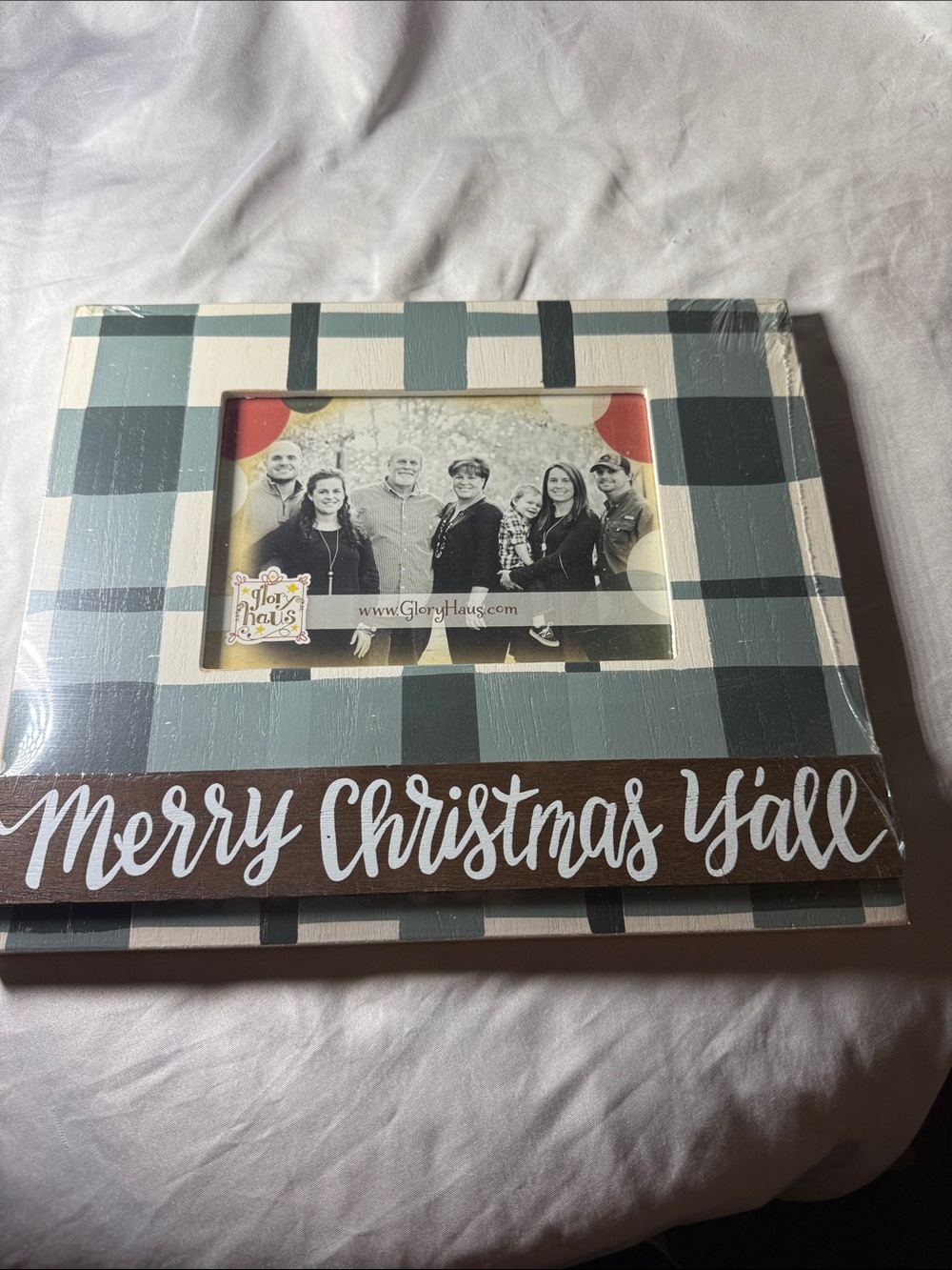 Merry Christmas Y'all Plaid Glory Haus Picture Frame - Green & Brown